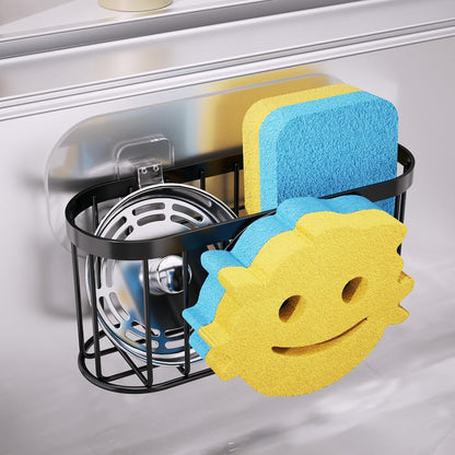 Consumest Sponge Holder Sink Caddy - Ladder Shaped Sponge Holder for Kitchen Sink with 2 Installation Ways (Suction Cups & Adhesive Hook), Rustproof Stainless Steel Kitchen Organizer, Silver