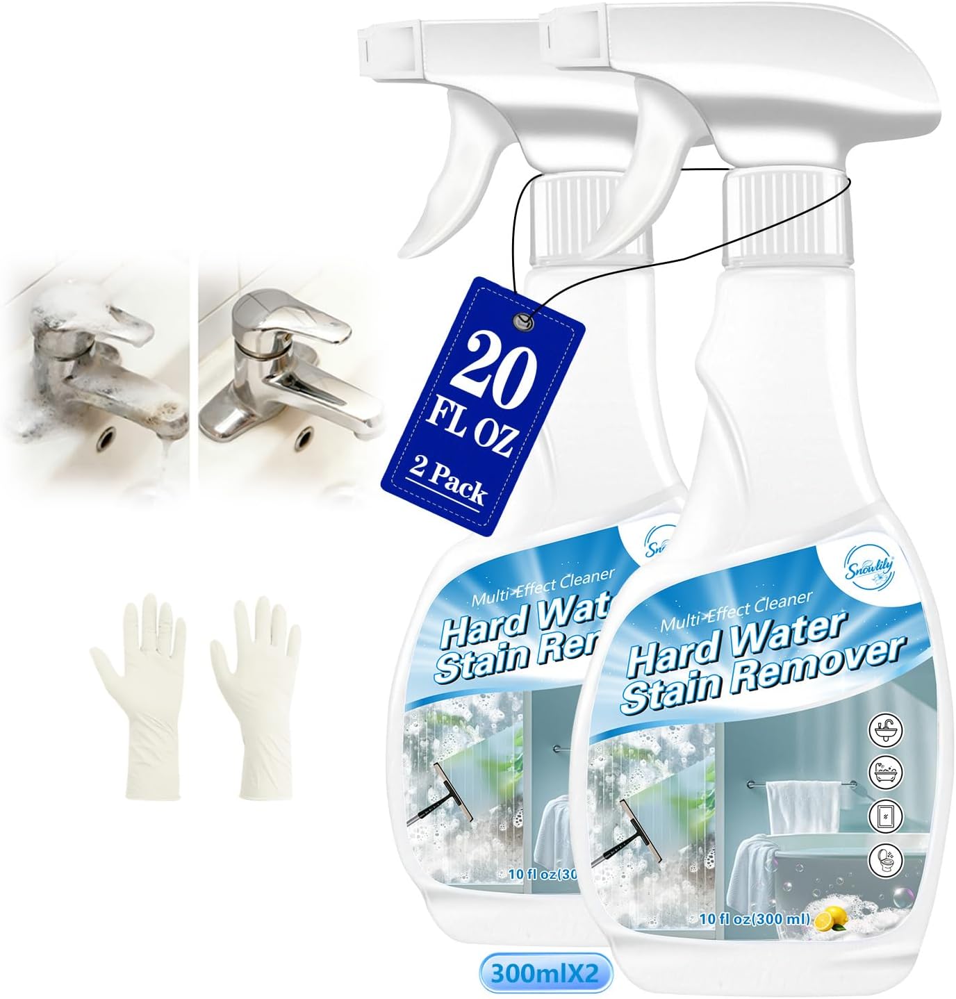Snowlily Hard Water Stain Remover – 20 Oz Glass Shower Door Cleaner, Soap Scum & Calcium Remover for Windows, Tile, Grout, Toilet, Tubs – Bleach-Free Spray