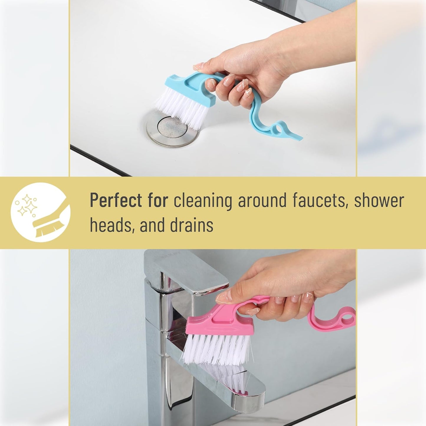 Slick- Window Track Cleaning Brush, 2 Pack, Blue Ergonomic Handle, Built-in Scraper, Multipurpose, Window Track Cleaning Tools