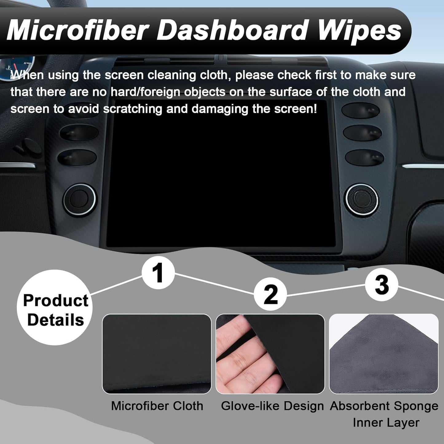 Car Screen Cleaner, 4.1''×4.1'' Microfiber Dashboard Wipes, Square Microfiber Cloth, Car Display Wipes,Vehicle Screen Cleaner Tool universal for Car Dashboard Car Display Car Interior Tools (Black)