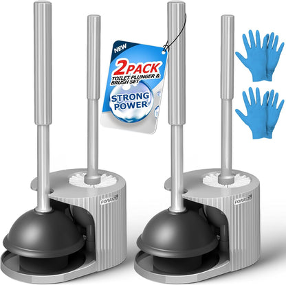 FORASTO 2Pack 2 in 1 Toilet Brush and Plunger Set, Extended Handle Plunger,Toilet Bowl Brush Plunger Set,Bathroom Cleaning Tools,Toilet Brush Plunger Combo,Cleaning Brush,Cleaning Supplies