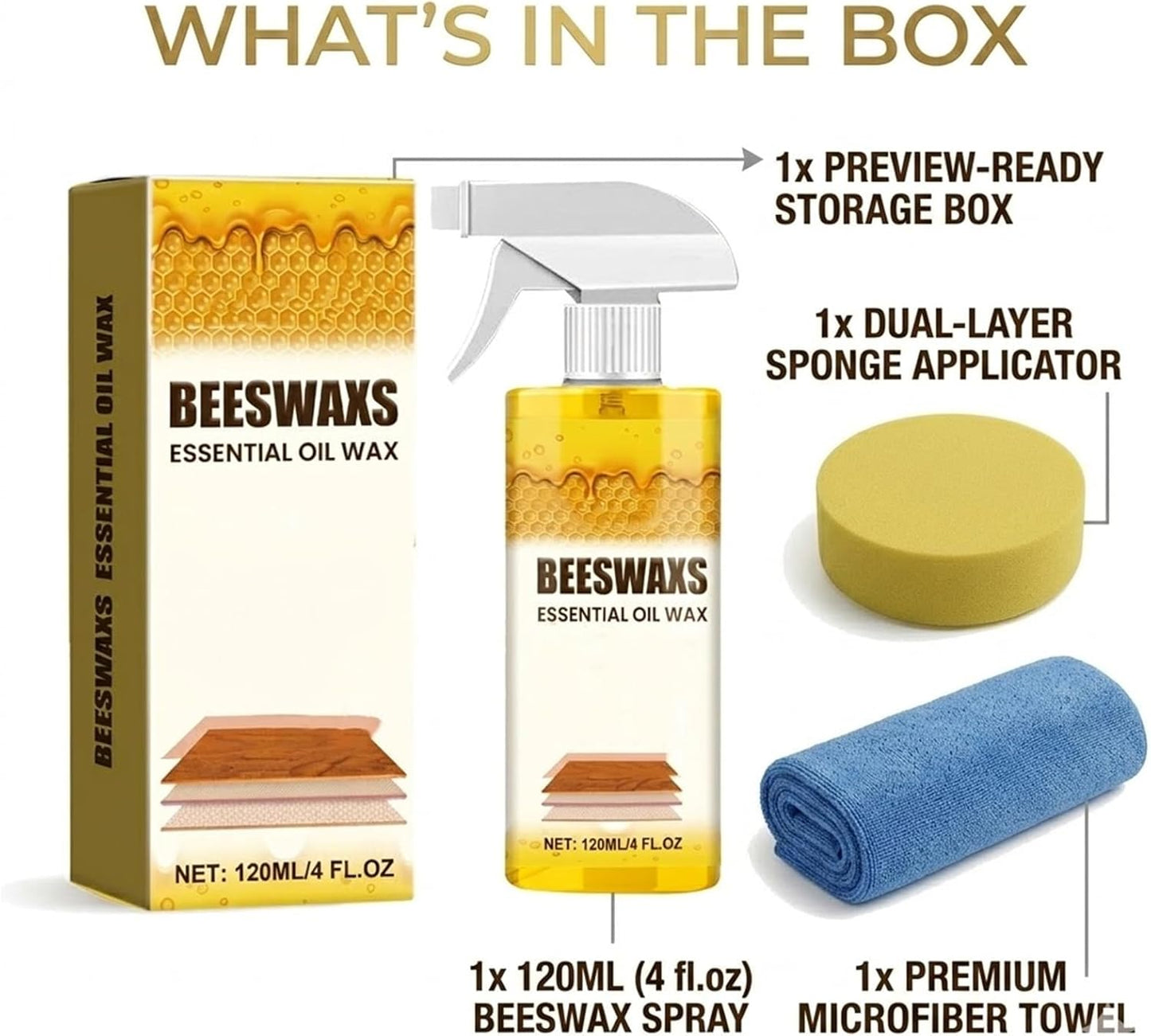 Natural Beeswax Repairing and Care Spray, 120ml Beeswax Wood Polish Spray, Restores Shine & Removes Scratches, For Wood Floors, Furniture and Wooden Cabinet (1 Set)