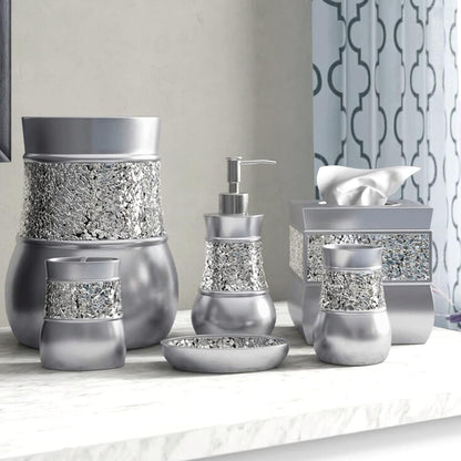 Creative Scents Crackled Glass Toilet Brush with Holder - Silver Toilet Bowl Cleaner Brush and Holder - Good Grip, Deep Cleaning, Decorative Design Compact Toilet Bowl Scrubber