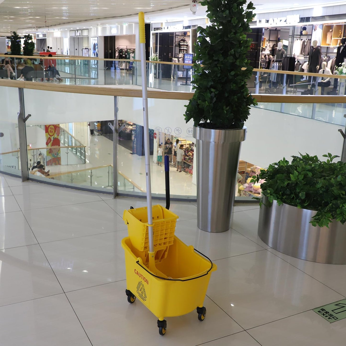 Midoneat Mop Bucket with Wringer, 22 Qt (5.5 Gallon), Handle, Wheels,Floor Cleaning, 16.5" L x 10.6" W x 26.4" H, Yellow,Add One Cotton Mop