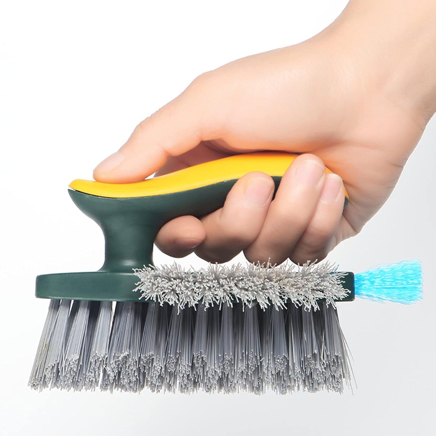 Cleaning Brushes 4-in-1 Floor Scrub Brush with Squeegee V-Shape Gap Scrub Brush Tile Grout Cleaner Brush Corner Crevice Scrubber Baseboards Brush Tool Groove Brush Multi-purpose Scrubbing Tools, Green