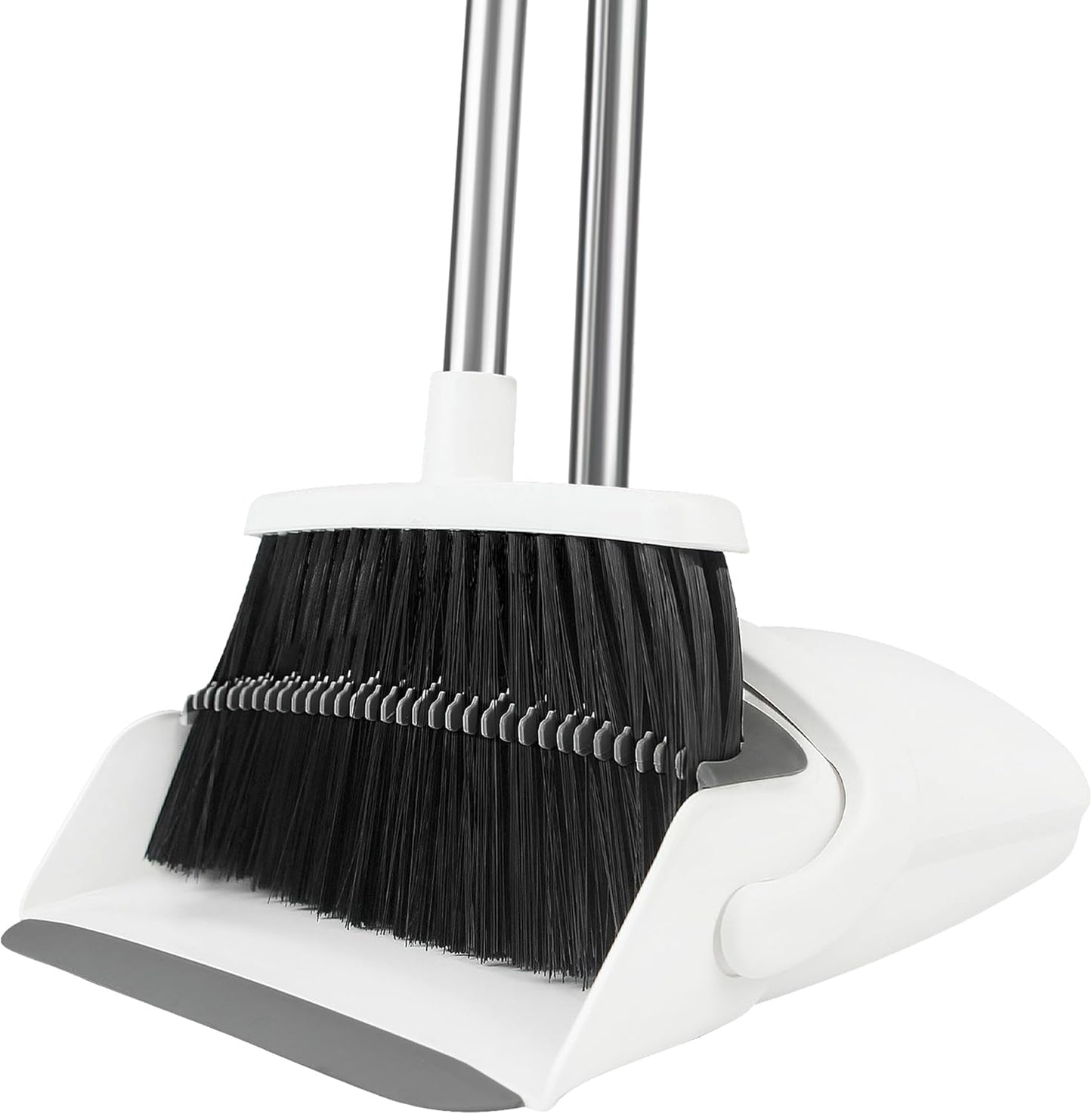 BSKLIN Broom and Dustpan Set, Broom with Dustpan Combo Set with Teeth to Clean Pet Hair 52-in Long Adjustable Handle Broom for Home Office Kitchen Lobby(White) (White)