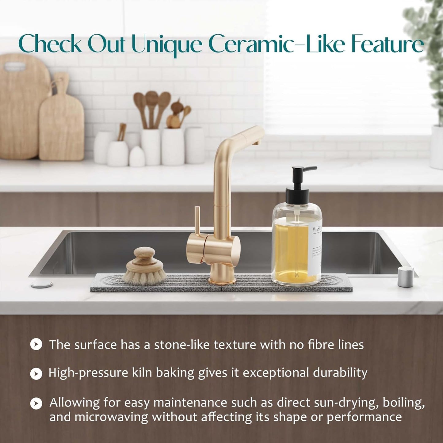 Eormoe Faucet Mat for Kitchen Sink – Diatomite Stone Drying Mat & Sink Protectors, Prevent Moisture – Sink Splash Guard Water-Absorbing Stone Tray for Bathroom Counter (Light Grey, 23.6" x 3.9")