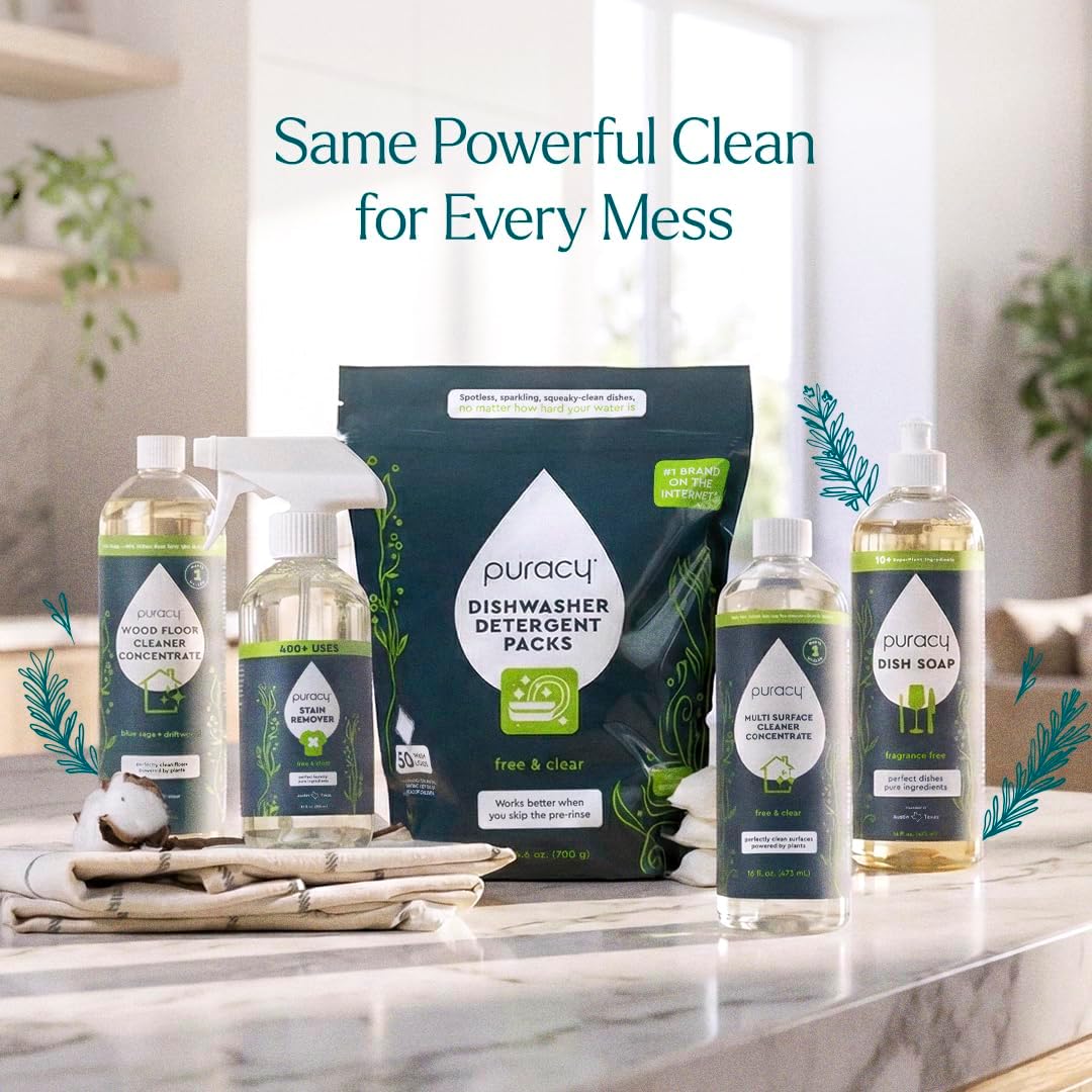 Puracy Wood Floor Cleaner Concentrate - pH Neutral Plant-Powered Hardwood All Purpose Cleaner - Residue-Free Non-Sticky Cleaning Solution As Seen on TikTok (Blue Sage & Driftwood, 16 fl oz)