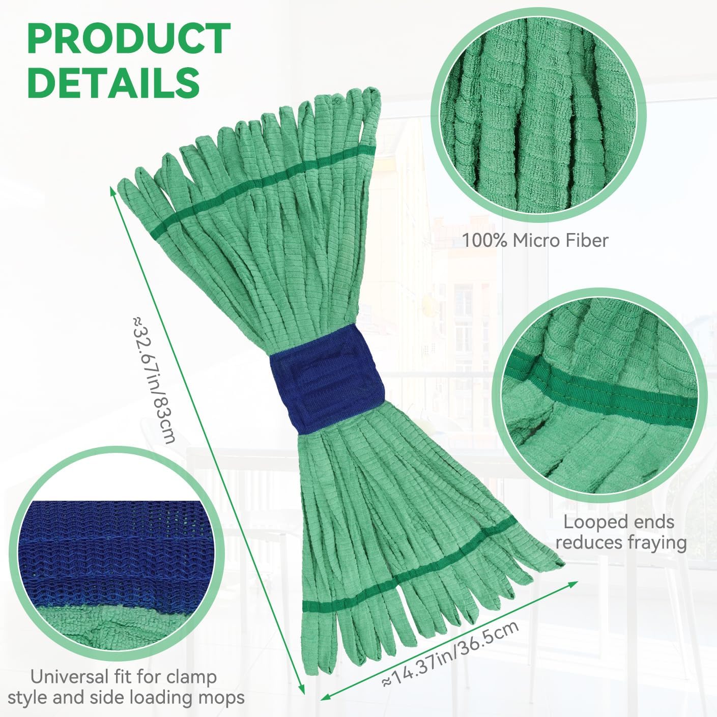 Heavy Duty Commercial Mop Head Replacement Microfiber Tube Mop Heads for Floor Cleaning: 3 Packs Looped End Wet Mop Head Refill for Home Commercial Industrial Use (Yellow)