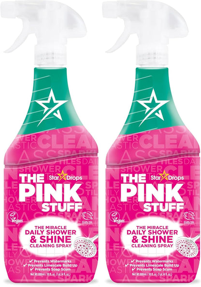 The Pink Stuff Miracle Daily Shower & Shine Spray – 30oz Bathroom Cleaner for Glass, Tile, Mirrors & Chrome – Prevents Soap Scum & Watermarks – No Rinse Spray & Leave Formula