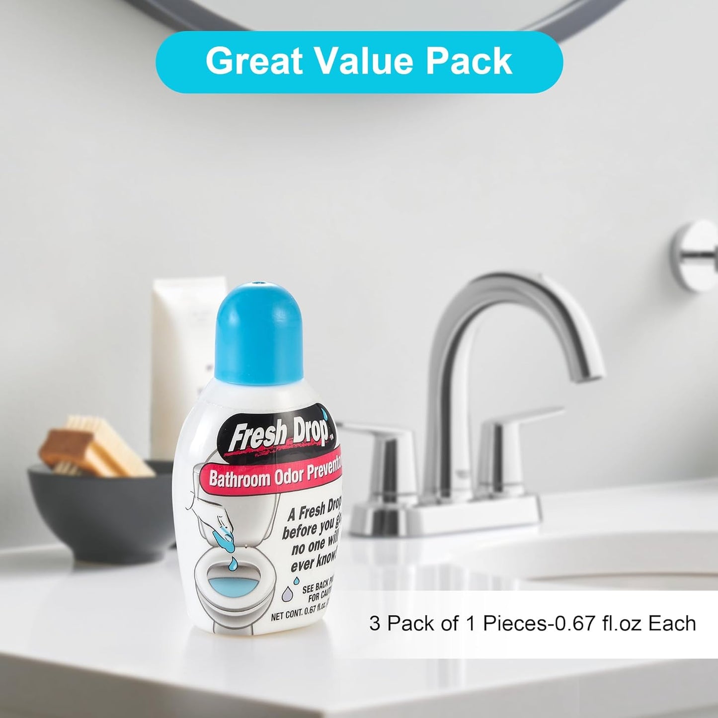 Fresh Drop Poop Odor Eliminator, Toilet Odor Eliminator, One Drop Toilet Deodorizer, Toilet Spray, Air Freshener Spray, 0.67 Fl Oz Each, 3 Pack