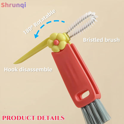 4-in-1 Bottle Cleaning Brush Set, Multifunction Silicone Cup Lid Gap Cleaner, Home Kitchen Crevice Cleaning Tools, 3 Pcs, Multicolor