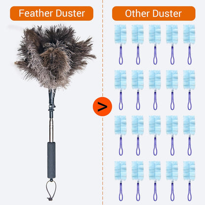 Extendable Ostrich Feather Duster, Natural Ostrich Feathers Long Handle Duster for Cleaning, 47” Soft & Fluffy Feather Duster for High Ceilings, Fans, Walls, Furniture, Home Dusting