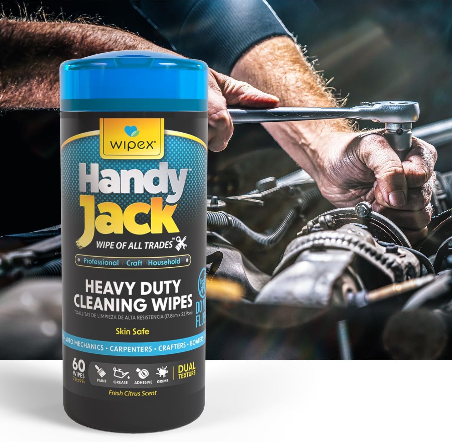 Wipex Handy Jack Heavy Duty Wipes, Dual Texture Cleaning Cloth, Use on Hands, Equipment, Tools - Removes Paint, Adhesives, Oil, Grease, & Dirt, Bulk Size, 260 Count (Pack of 1)