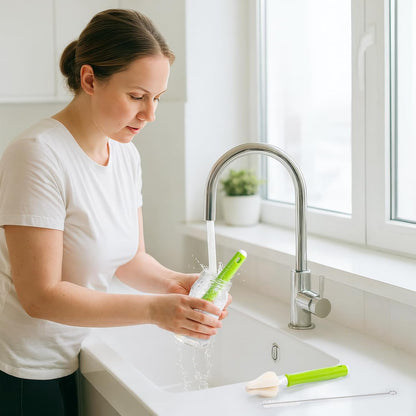 10 Pcs Sponge Bottle Nipple Brushes,4 Sponge Nipple Brushes for Baby Bottles, 4 Replacement Heads and 2 Pcs 7.87" Straws for Cleaning,Green