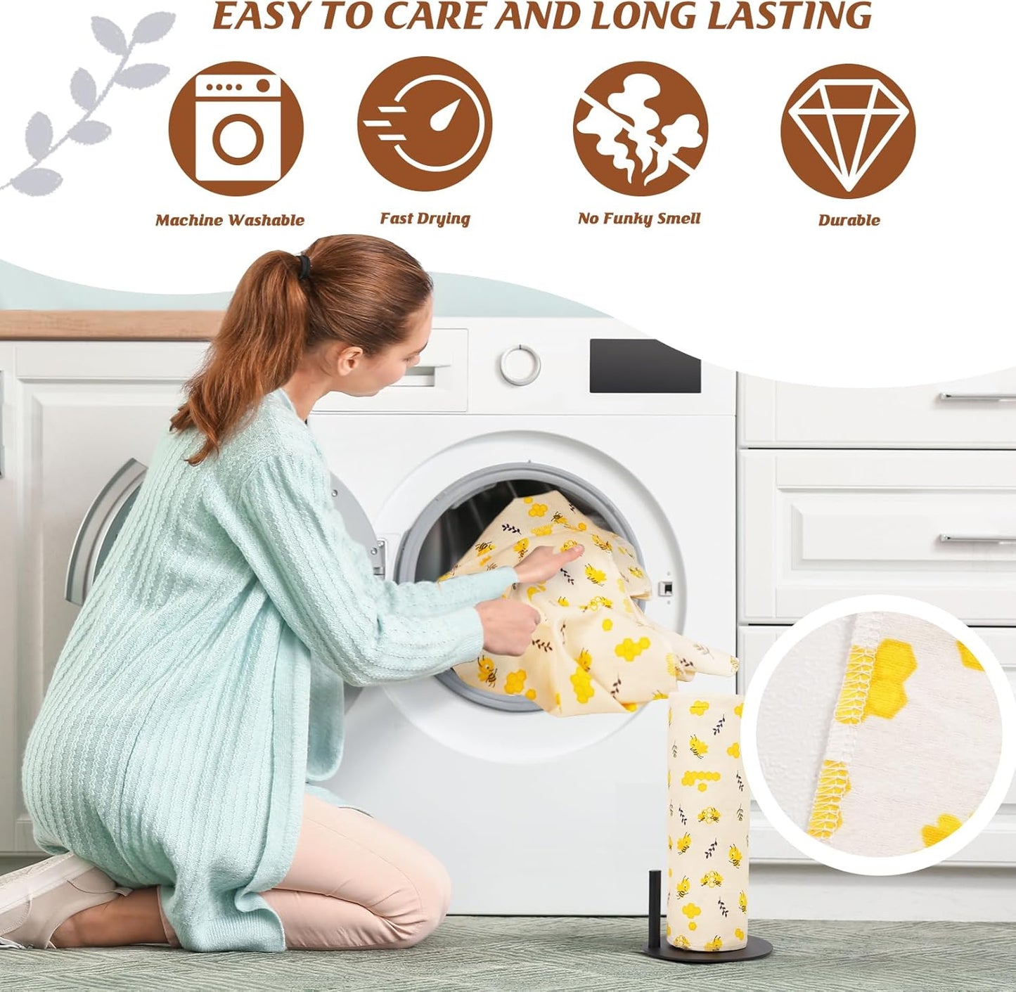 Paper Towels Washable Roll: 25Pack Cotton Cloth Paper Towels 11.8x11.8In Absorbent Soft Flannel Paperless Towels Alternative for Kitchen Reusable Napkins Zero Waste (Flower, Large)