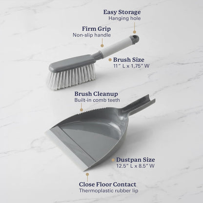 Farberware Handheld Broom and Dustpan Set with Rubber Lip – Small Dust Pan and Brush Set for Kitchen Crumbs, Cat Litter, Compact Hand Broom with Soft Grip Handle for Home Cleaning