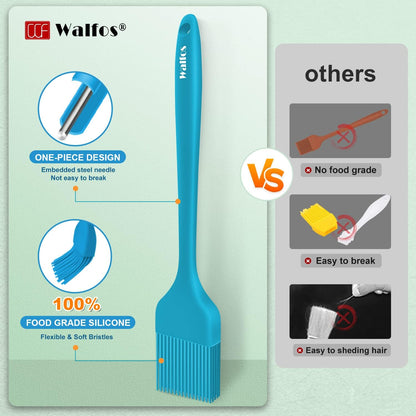 Walfos Silicone Basting Pastry Brush, Heat Resistant Pastry Brush Set, Strong Steel Core and One-Pieces Design, Perfect for BBQ Grill Baking Kitchen Cooking, BPA Free and Dishwasher Safe, 2 Pcs (Blue)