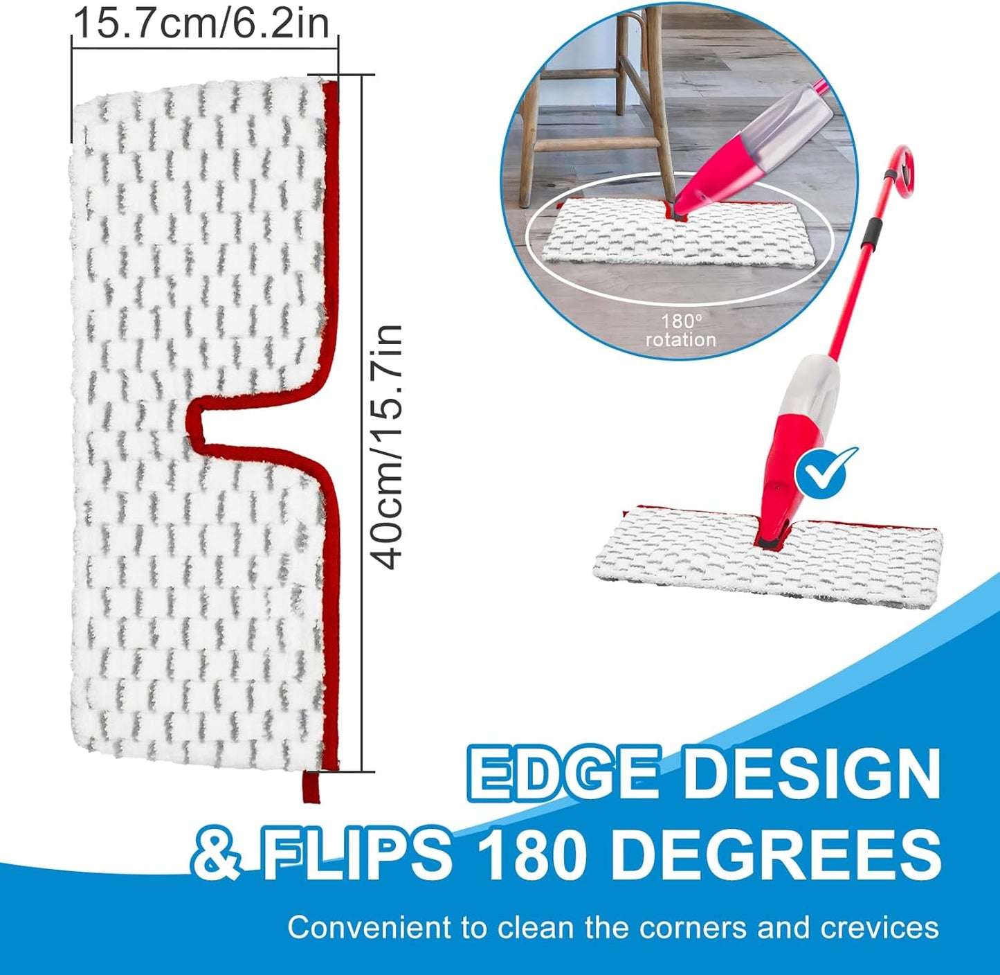 Spray Mop Pads Compatible with Promist Max - Reusable Mop Refills for Oceda Promist Max, Microfiber Double Sided Usable Dry Wet Floor Cleaning (6 Pack Red)