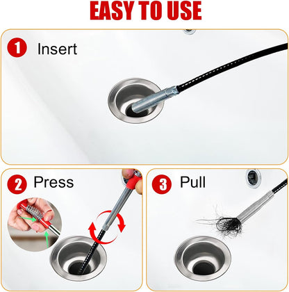 Drain Snake Hair Clog Remover Tool - Sink Drain Cleaner for Sewer Kitchen Bathroom Shower Tub Toilet Clogged Drains Opener Cleaning Tool, Flexible Grabber Claw Pick Up Reacher Tool