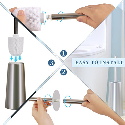 2 Pack Toilet Brush and Holder-with 304 Stainless Steel Long Handle-Toilet Bowl Brush for Bathroom (Champagne Gold)