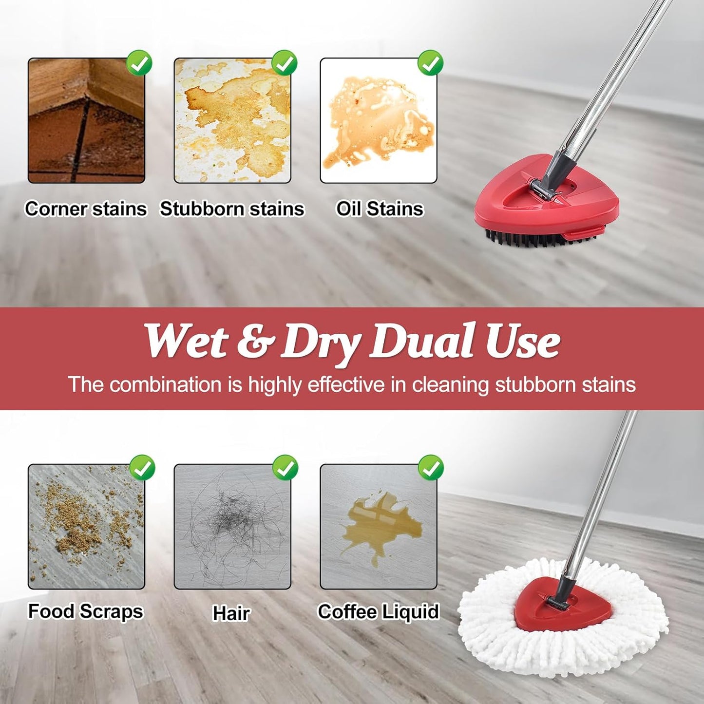 Mop Heads Replacements,Scrubber Head,Base and Pedal Bearing Replacement Combo Set for O-Cedar EasyWring 1-Tank System,Microfiber Mop Replace Head and Scrub Brush for Multi Surface Floor