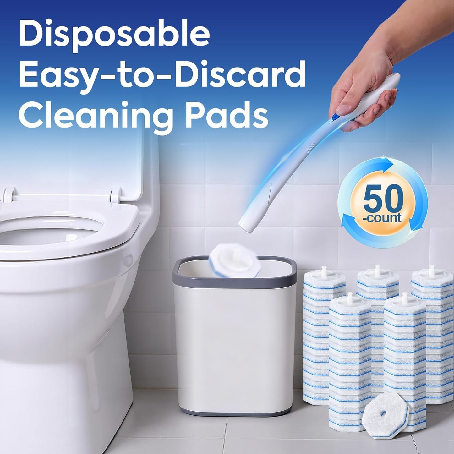 50 Pcs Disposable Toilet Cleaner Refill Pads, Universal Toilet Bowl Brush Replacement Heads, Durable Deep Cleaning Refills, Fresh Scent Bathroom Cleaning Supplies