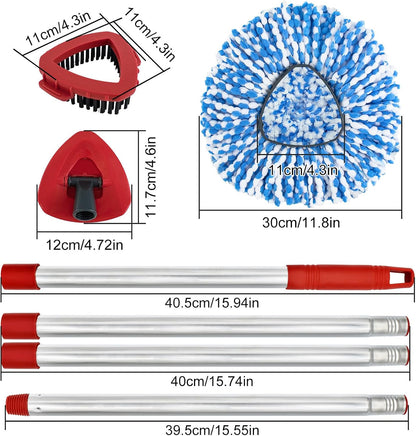 Spin Mop Handle, Mop Replacement Head,Brush,Base Compatible with OCedar EasyWring 1 Tank,2 Microfiber Mop Refills,1 Mop Base,1 Brush and 30-58" Mop Handle Combo Set for OCeda,Use for Floor Cleaning