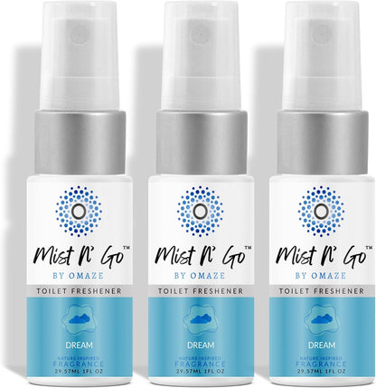 Mist N’ Go by Omaze Travel Bathroom Spray for Toilet Spray Odor Eliminator - Travel Toilet Spray for Bathroom Air Freshener Spray for Bathroom Deodorizer - Clean Mix, Travel Size (1oz x2)