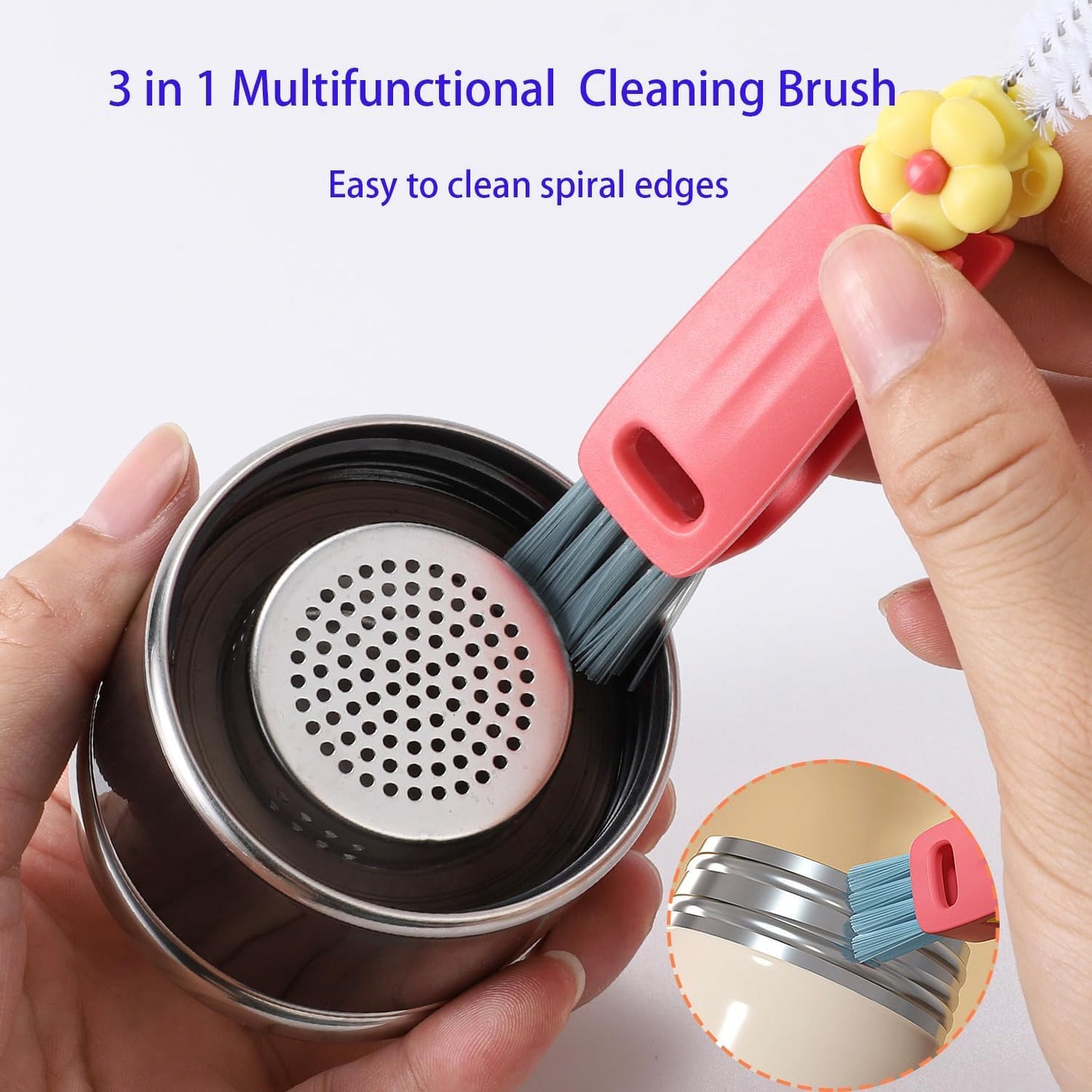4-in-1 Bottle Cleaning Brush Set, Multifunction Silicone Cup Lid Gap Cleaner, Home Kitchen Crevice Cleaning Tools, 3 Pcs, Multicolor