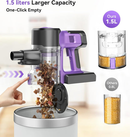 S10 Cordless Vacuum Cleaner, 55Kpa 60mins Lightweight Stick Vacuum with Powerful Suction for Home, Rechargeable, Self-Standing, Handheld Vacuum Cleaners for Hardwood Floors, Carpets, Violet