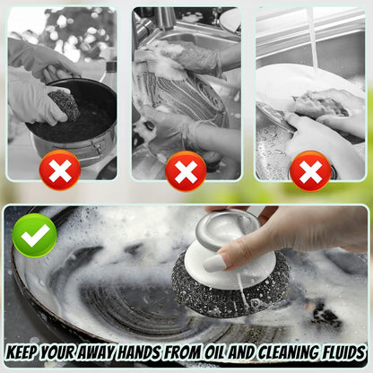 2Pcs Stainless Steel Wool Scrubber with Handle, Heavy Duty Pot Scrubbers Dish Scrubber Cleaning Brush Wash for Dish, Stainless Steel Scrubbing Brushes Cleaning Supplies for Pots, Pans, Grills, Sink