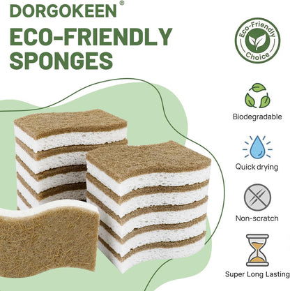 12 Pack Biodegradable Kitchen Dish Sponges, Natural Plant-Based Coconut Fiber and Compostable Cellulose Sponge, Non-Scratch Heavy Duty Scrub Sponges for Non-Stick Cookware, Kitchen Household Cleaning