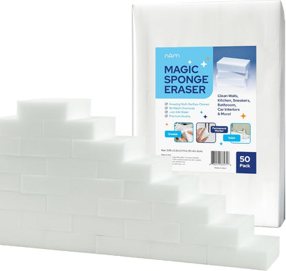 Magic Eraser Sponge, 50 Pack Extra Dense Melamine Cleaning Pads – Multi-Surface Cleaner for Kitchen, Bathroom, Walls, Floors, Baseboards, Sink, Scuff Marks & Grease Removal