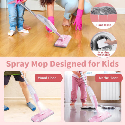 Kids Spray Mop, Fun & Functional Toddler Mop Cleaning Set,Real Working Mini Mop, Pretend Play Toy –Includes Spray Bottle,Washable Microfiber Pads, Montessori Kids Cleaning Toy Set -Green