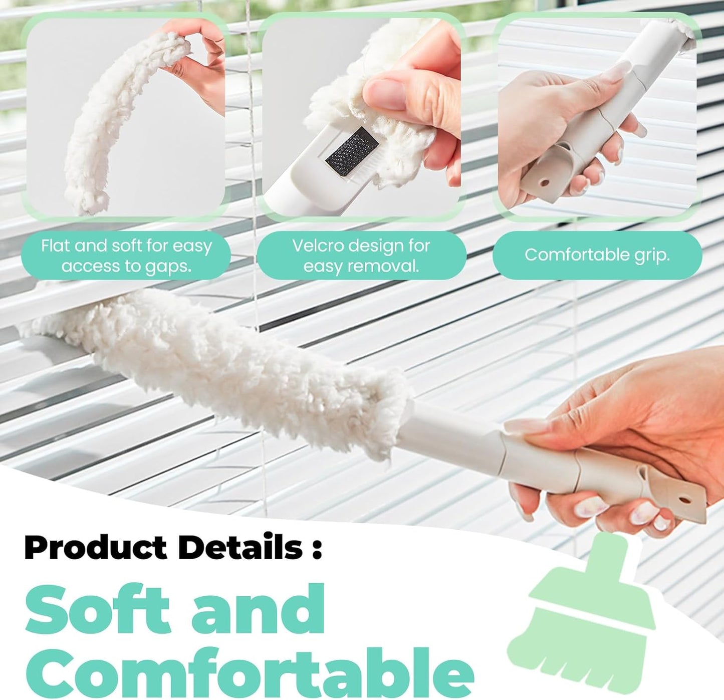 Blind Cleaner Duster Tool with 6 Refills, 5 in 1 Washable Microfiber Fan Cleaning Brush Reusable Feather Duster for Window Blind, Ceiling Fan, Crevice, Track, Gap