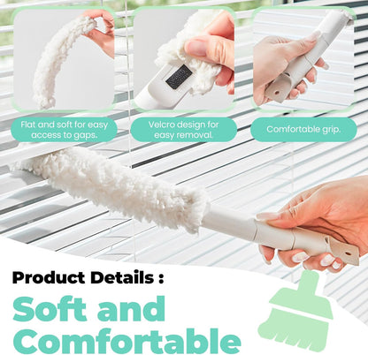 Blind Cleaner Duster Tool with 6 Refills, 5 in 1 Washable Microfiber Fan Cleaning Brush Reusable Feather Duster for Window Blind, Ceiling Fan, Crevice, Track, Gap