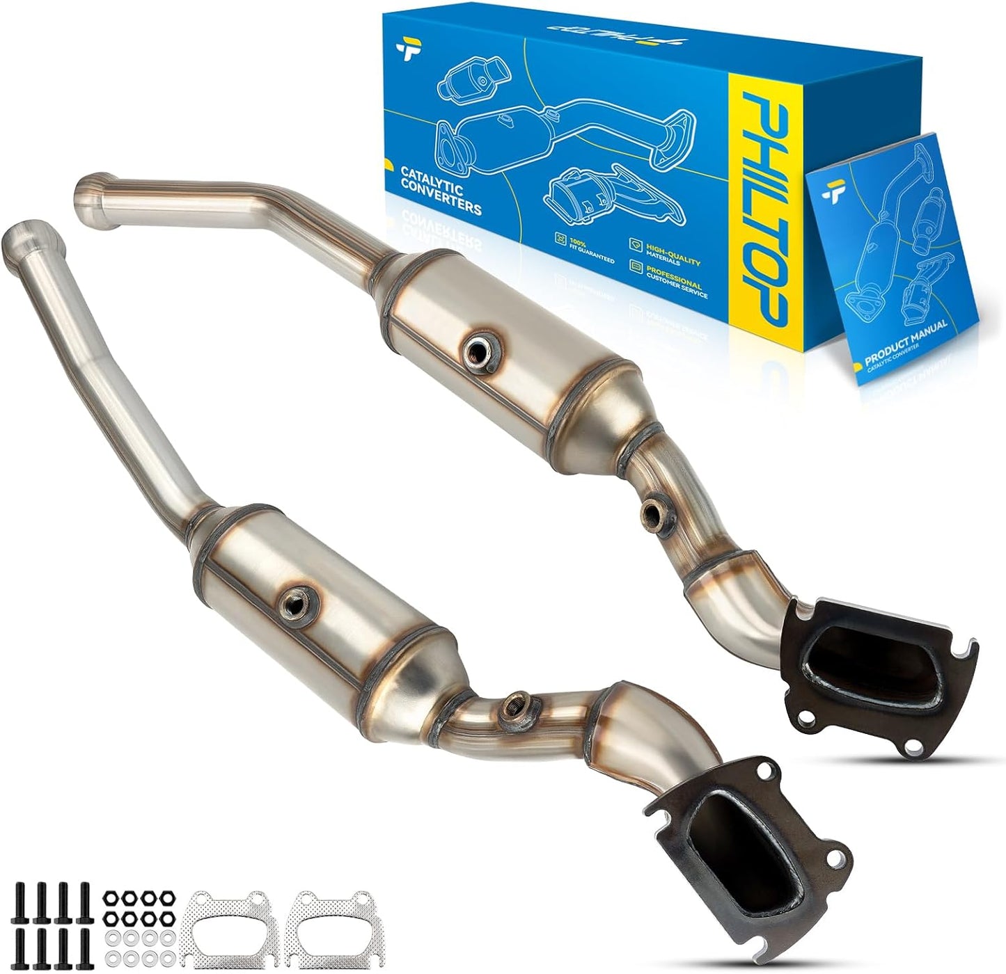 PHILTOP Left and Right Catalytic Converter Replacement For 2005-2010 300 2.7/3.5L V6 RWD, 2006-2010 Charger 2.7/3.5L V6 RWD, 2005-2008 Magnum 2.7/3.5L V6 RWD Replace 55434, 55433 (EPA Compliant) - Colors B