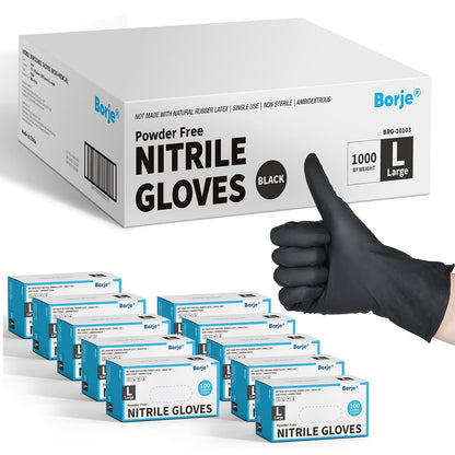 Borje Nitrile Gloves Large, 100 Count Disposable Gloves, Black, Latex-Free Powder-Free, Medical Exam, Food Safe, Cleaning, Cooking