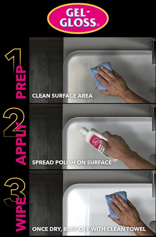 Gel-Gloss Home Kitchen & Bath Polish | Carnauba Cleaner Wax Formulation | Removes Water Spots, Light Scratches & Stains | Restores Color & Shine | Carnauba Wax Protective Coating, 16 oz.