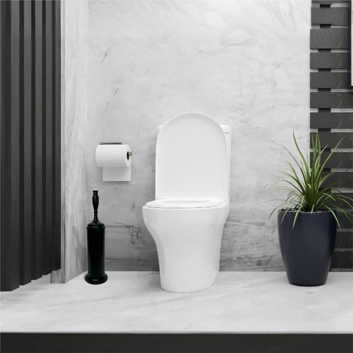 Splash Home Buena Stainless Steel Toilet Brush with Holder, Bowl Scrubber with Durable Cleaning Bristles, Hidden Brush with Splash Protective Disc Design - Chrome