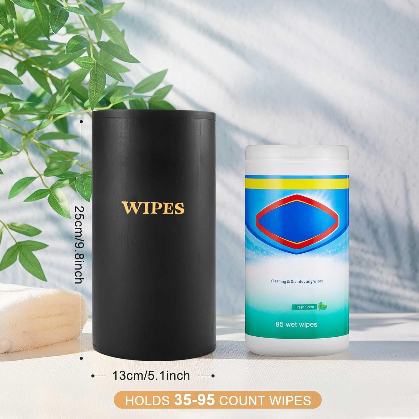 Willinglong Refillable Wet Wipes Dispenser Disinfecting Wipe Container with Magnetic Lid Stylish Decorative Bamboo Holder for Bathroom Kitchen Countertop Home Office Storage Cleaning(Black)