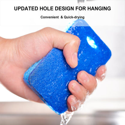 METUUTER 12-Count Scrub Sponges Kitchen Sponge Heavy Duty, Cellulose Sponges with Scouring Pads Dual-Sided for Kitchen and Household Use (Square-Blue)