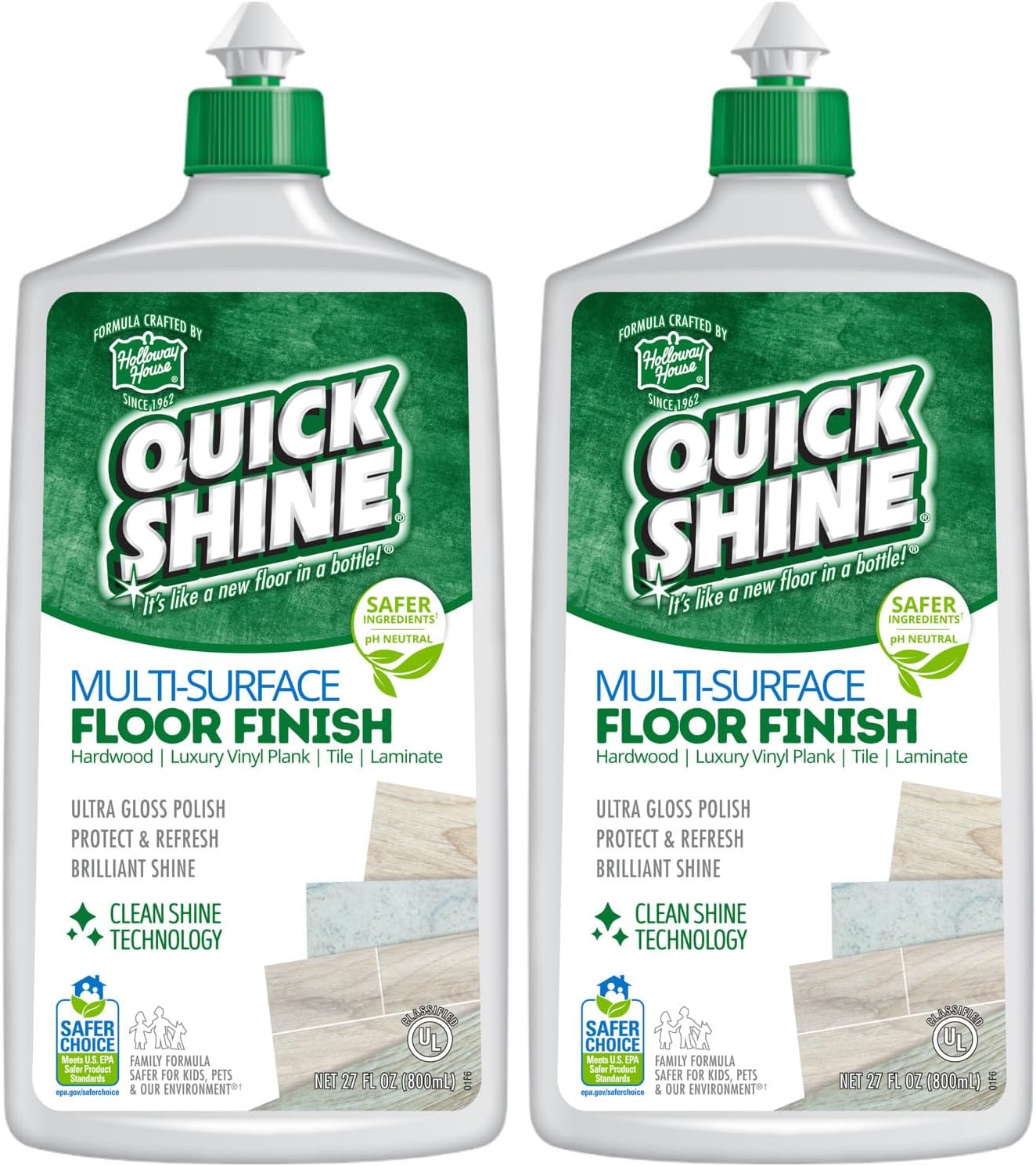 Quick Shine Multi Surface Floor Finish 64oz | Cleaner & Polish to use on Hardwood, Laminate, Luxury Vinyl Plank LVT, Tile & Stone | Safer Choice w/Clean Shine Technology | Shine-Protect-Refresh