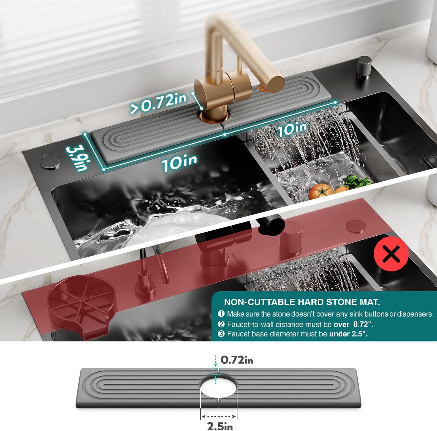 Eormoe Faucet Mat for Kitchen Sink – Diatomite Stone Drying Mat & Sink Protectors, Prevent Moisture – Sink Splash Guard Water-Absorbing Stone Tray for Bathroom Counter (Light Grey, 23.6" x 3.9")