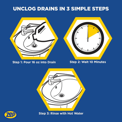 Zep 10 Minute Drain Opener Gel 64 Ounce - ZHCR64NG - Commercial Strength, Fast Acting and Safe for All Pipes