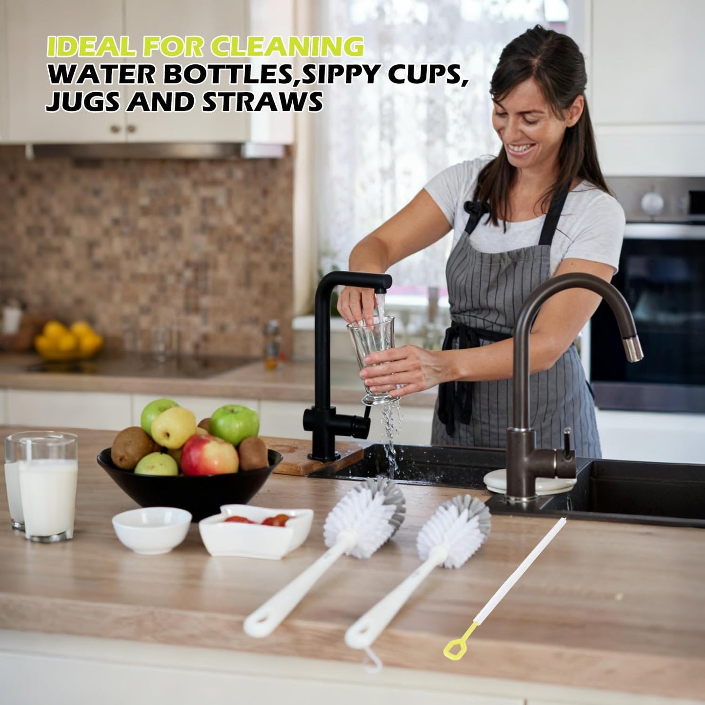 2 Pack 14 Inch Bottle Brush & 12 Inch Straw Brush Cleaner Set - Heavy Duty Kitchen Bottle Brushes for Cleaning Water Bottles, Mugs, Sippy Cups & Tumblers, Lab Use (Large)