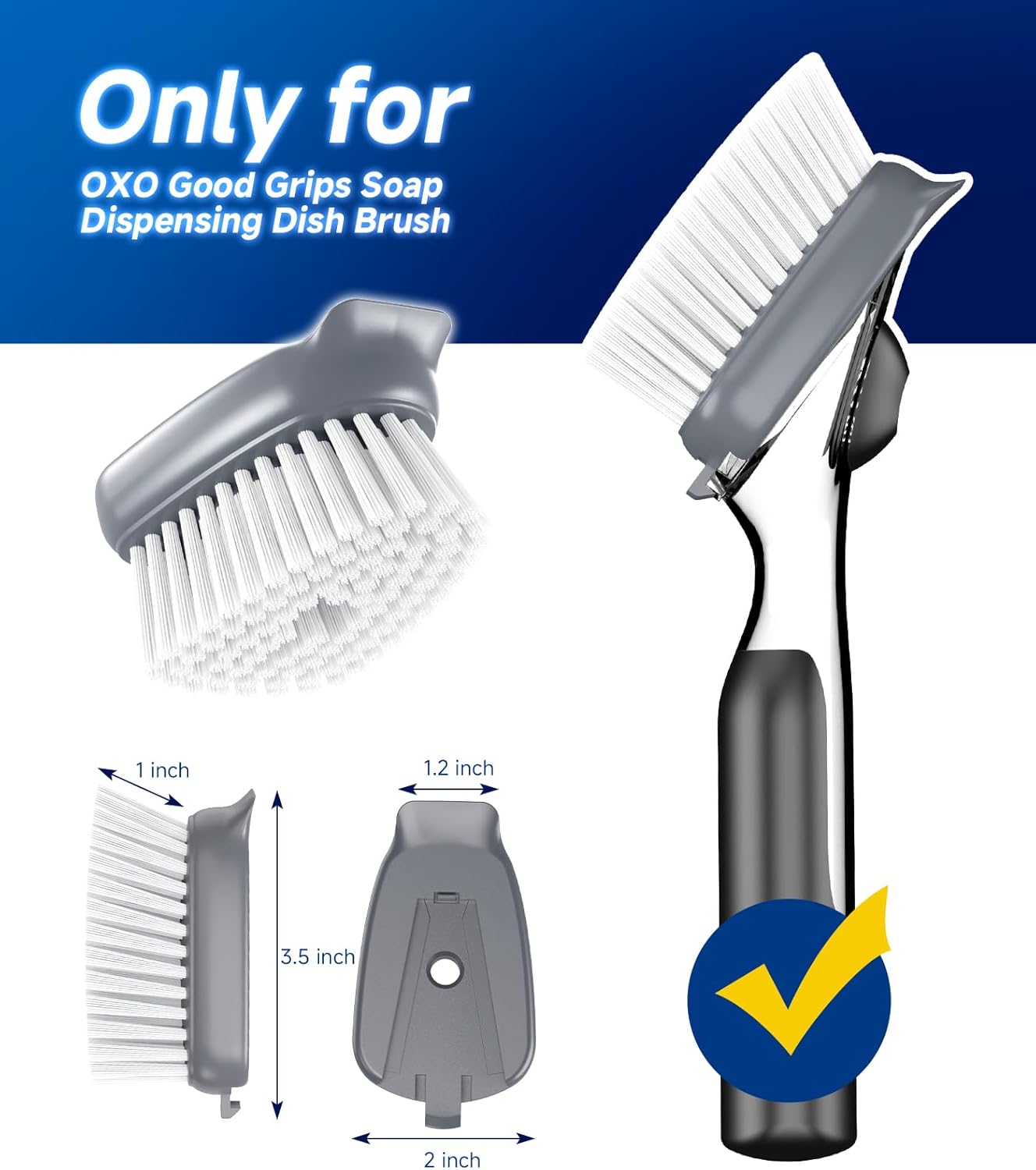 Dish Brush Refills Head for OXO - 4 Pack Dish Brush Cleaning Soap Dispensing Head Replacement for Scrubber, Kitchen Dish Brush Replacement Head for OXO Dish Brush Refill Head