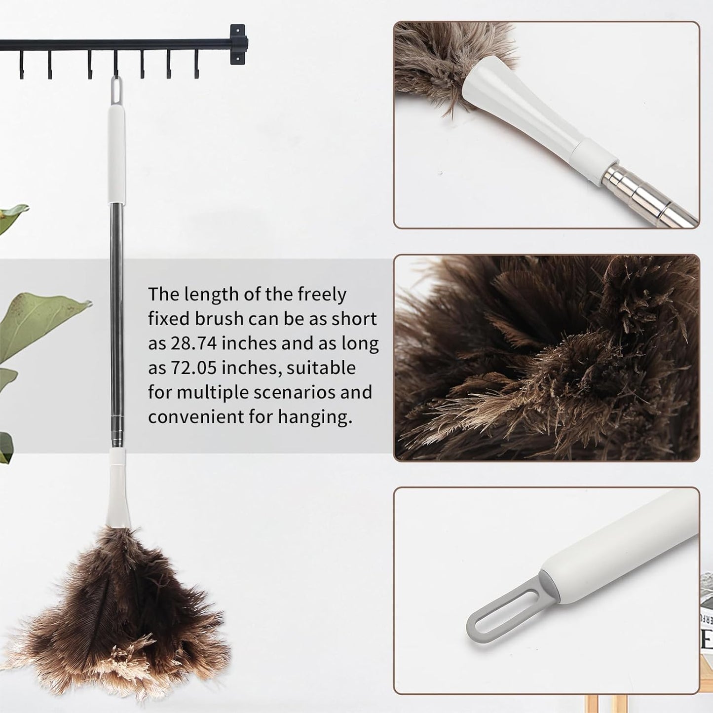 Ostrich Feather Duster Pole 28 to 72 Inch,Extendable Feather Duster Used for Home Cleaning Ceilings Furniture Fans