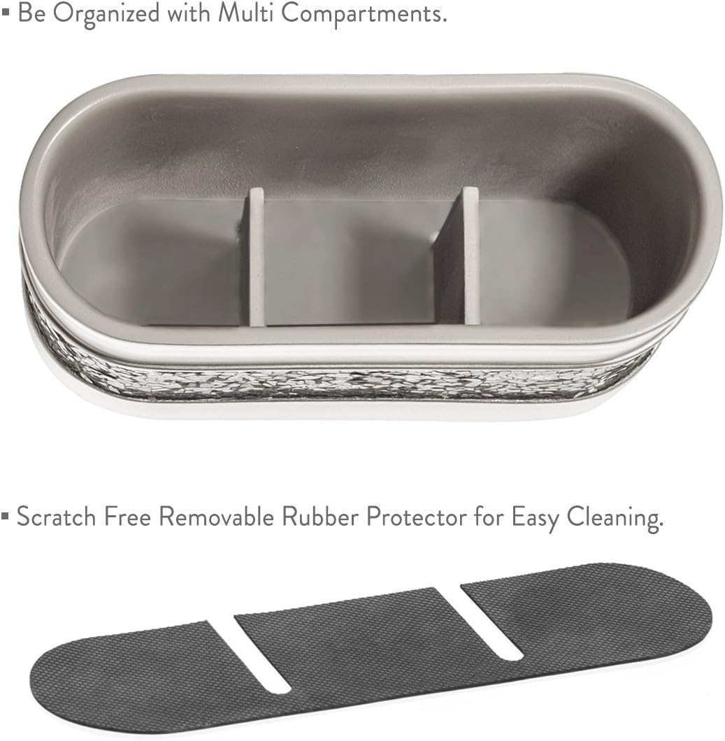 Creative Scents Crackled Glass Toilet Brush with Holder - Silver Toilet Bowl Cleaner Brush and Holder - Good Grip, Deep Cleaning, Decorative Design Compact Toilet Bowl Scrubber
